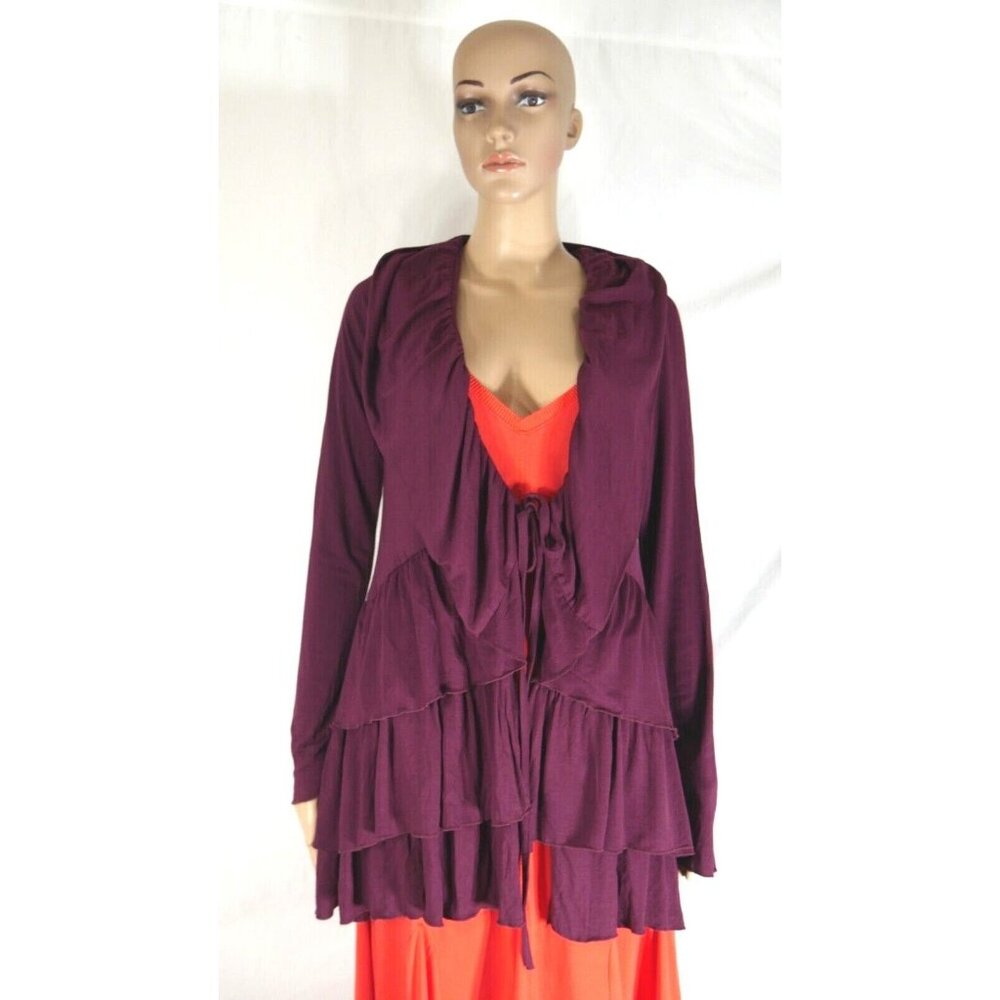 MY Tribe Beka Plum Purple Tiered Ruffled Cardigan Womens Size Large New with Tag